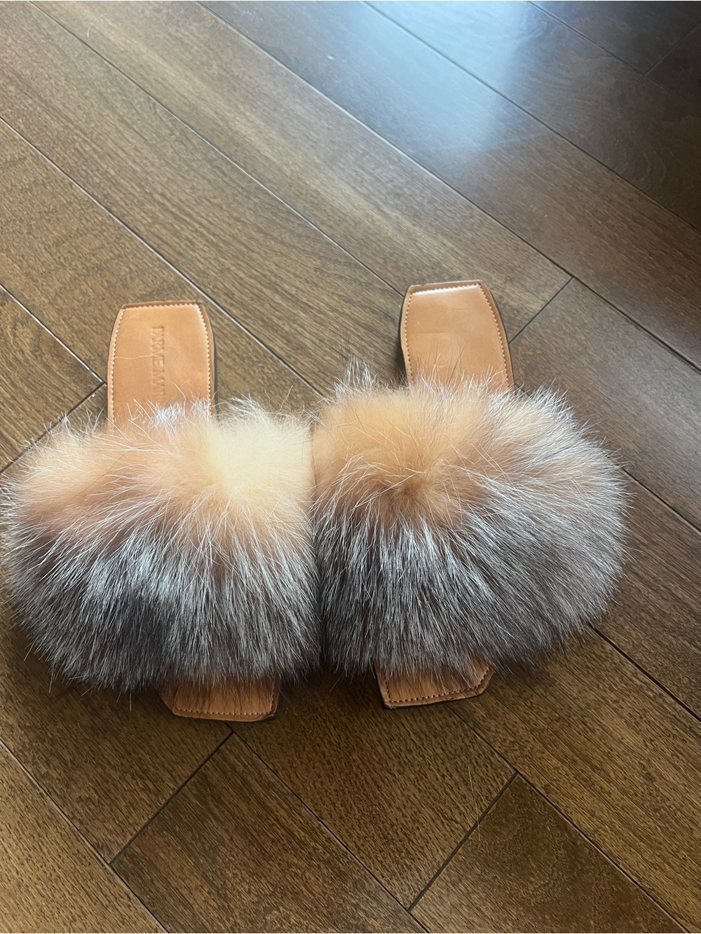 Plush Tan Faux-Fur Slide Sandals with Fluffy Accent